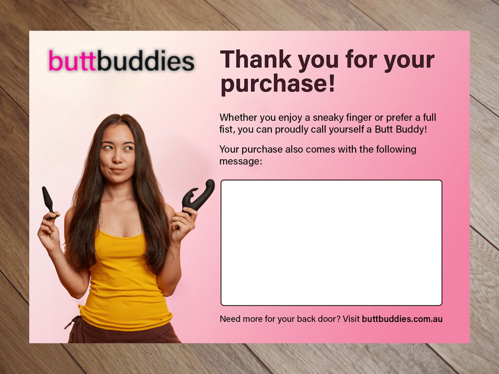BUTT BUDDIES - ANAL LOVERS PRANK WITH REAL BUTT PLUG INCLUDED Prank Mail Australia BUTT BUDDIES - ANAL LOVERS PRANK WITH REAL BUTT PLUG INCLUDED Prank Mail Australia
